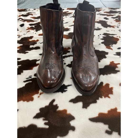 Laredo Other - Laredo Mens Side Zipper Western Boots Round Toe Brown Leather Upper Size 10.5EW